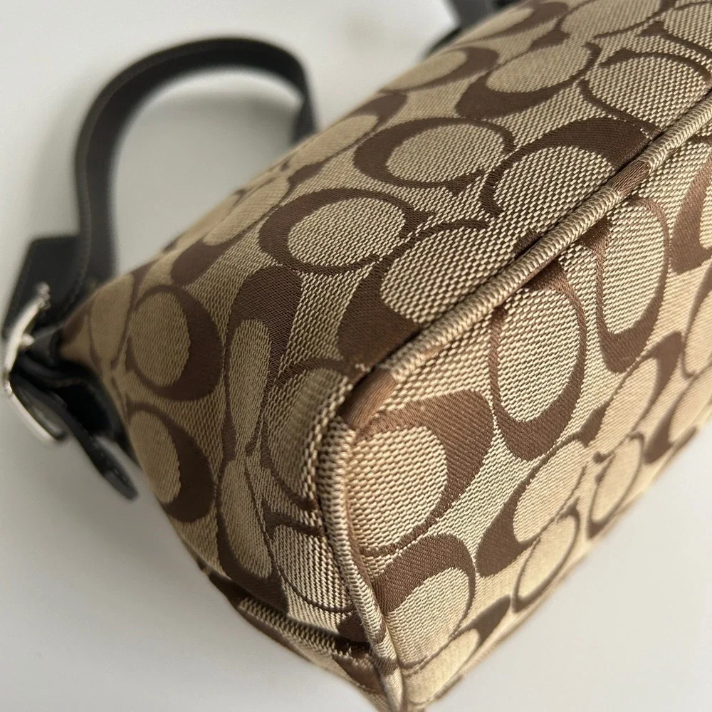 Coach Signature Demi Brown Canvas Leather Shoulder Bag 6094 Excellent